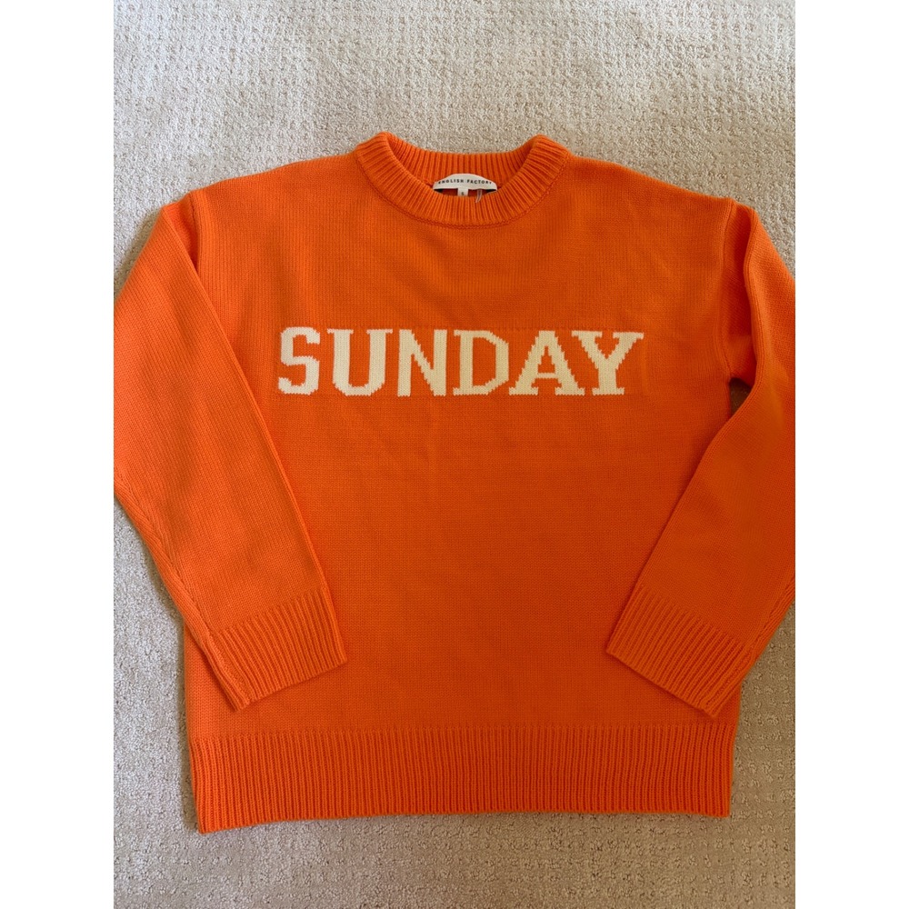 English Factory Sweater Women S Orange Sunday Graphic Knit Football Fall Cozy